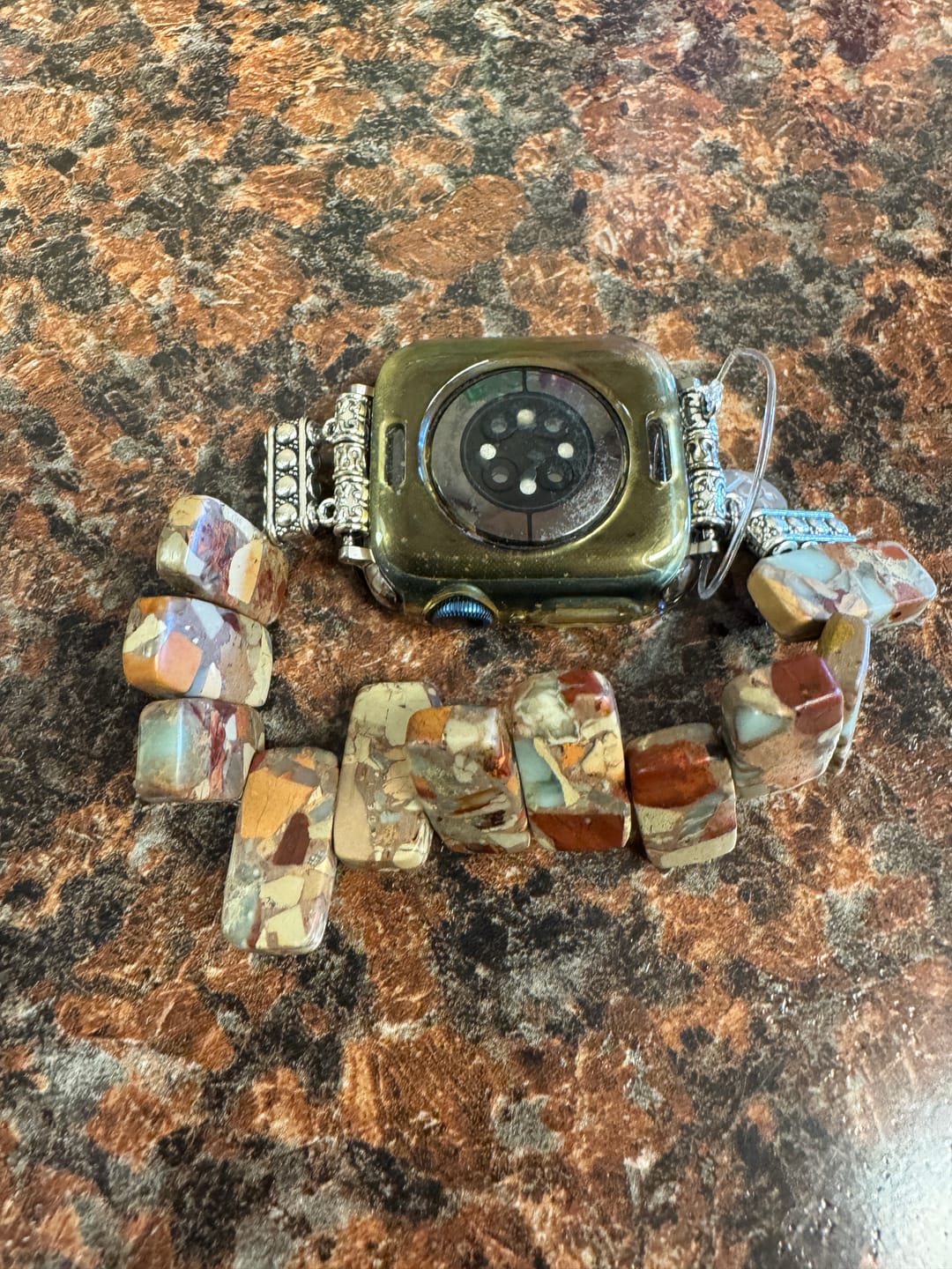 Customer photo review of Earth Tibetan Jasper Stretch Apple Watch Strap