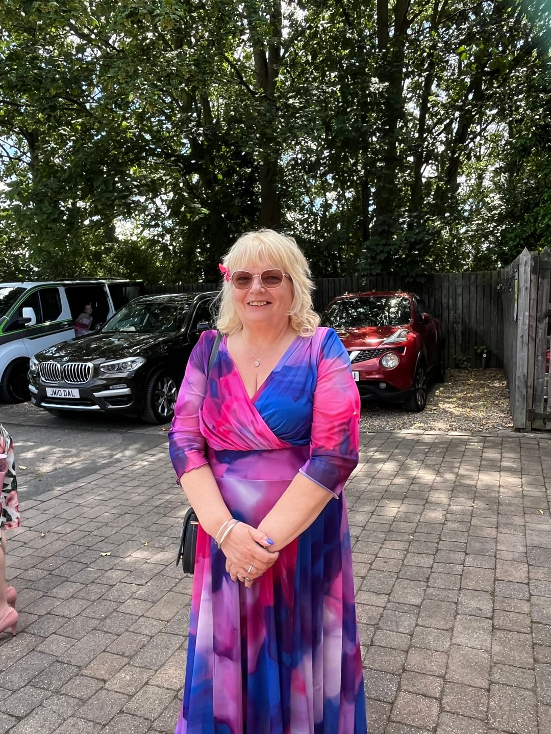 Customer photo review of Petite Verity Blue Pink Print Maxi Gown