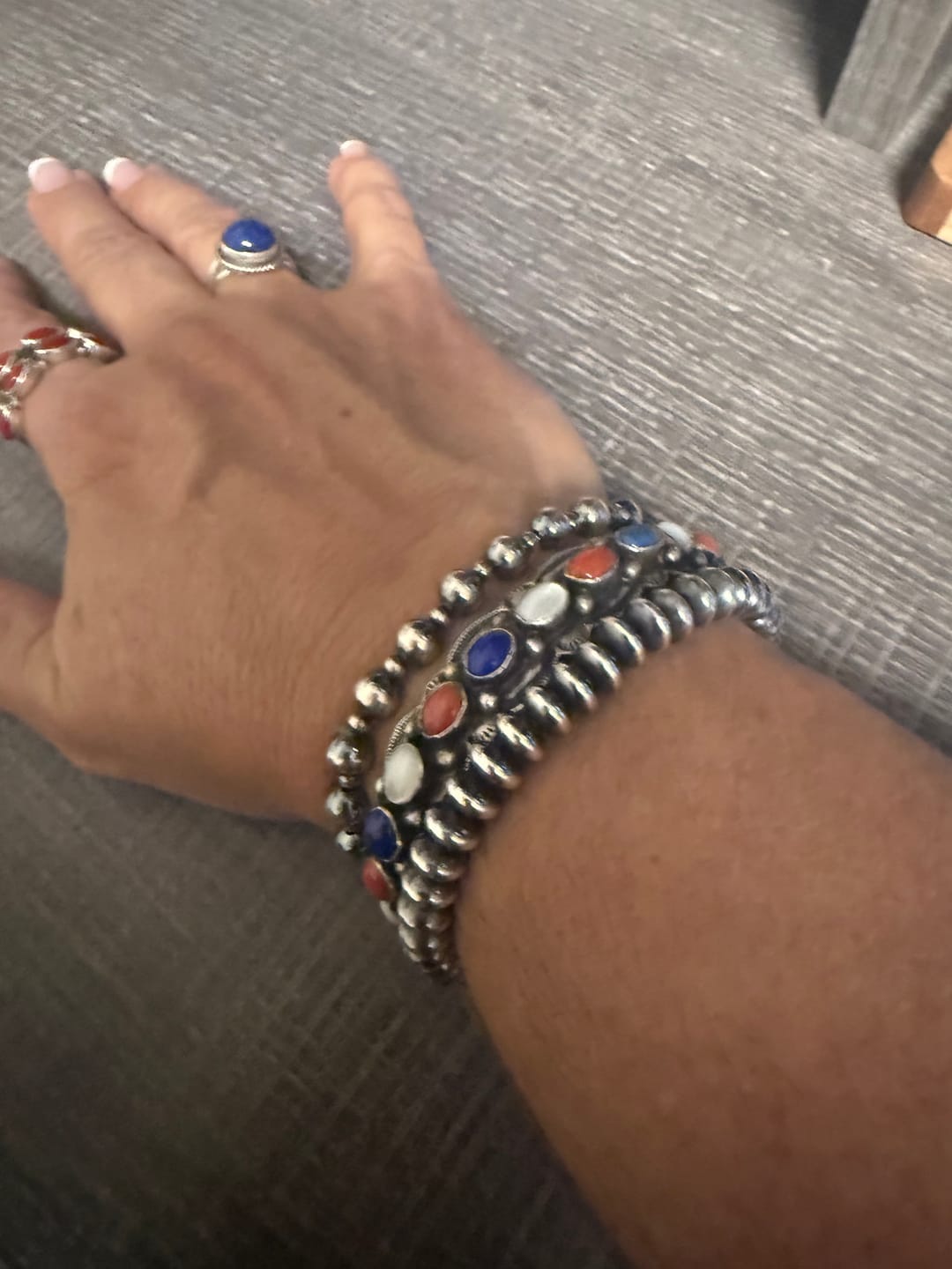 Customer photo review of Handcrafted Multi Stone & Sterling Silver Cuff Bracelet