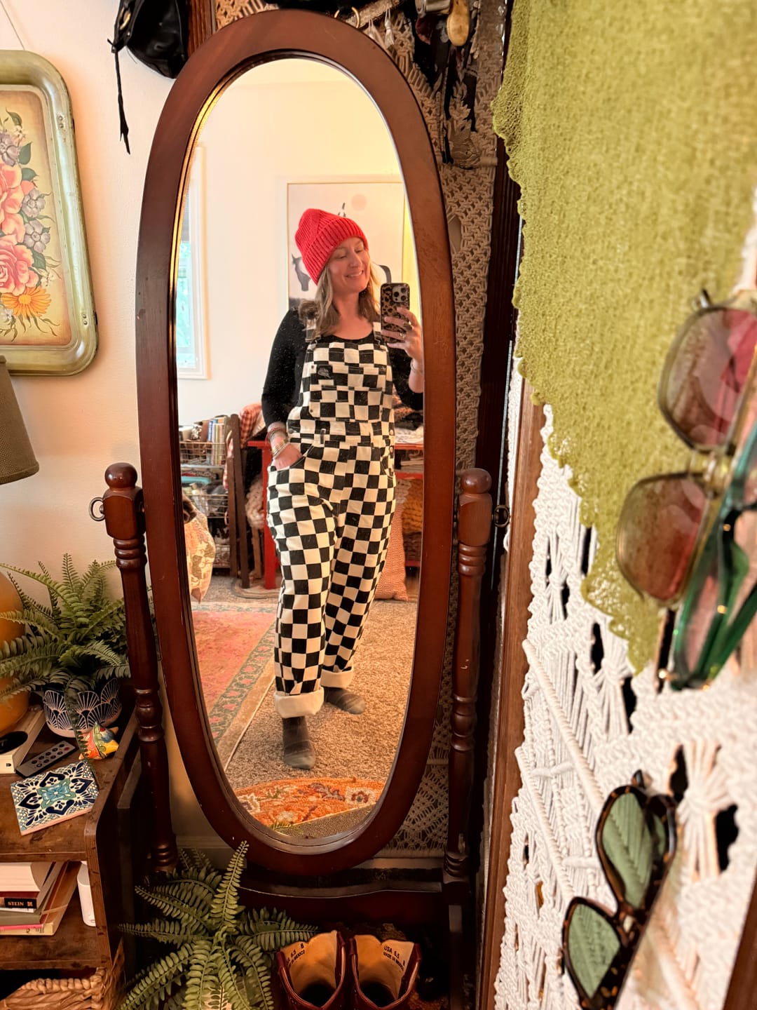 Customer photo review of Born Bad Washed Overalls - Checkered