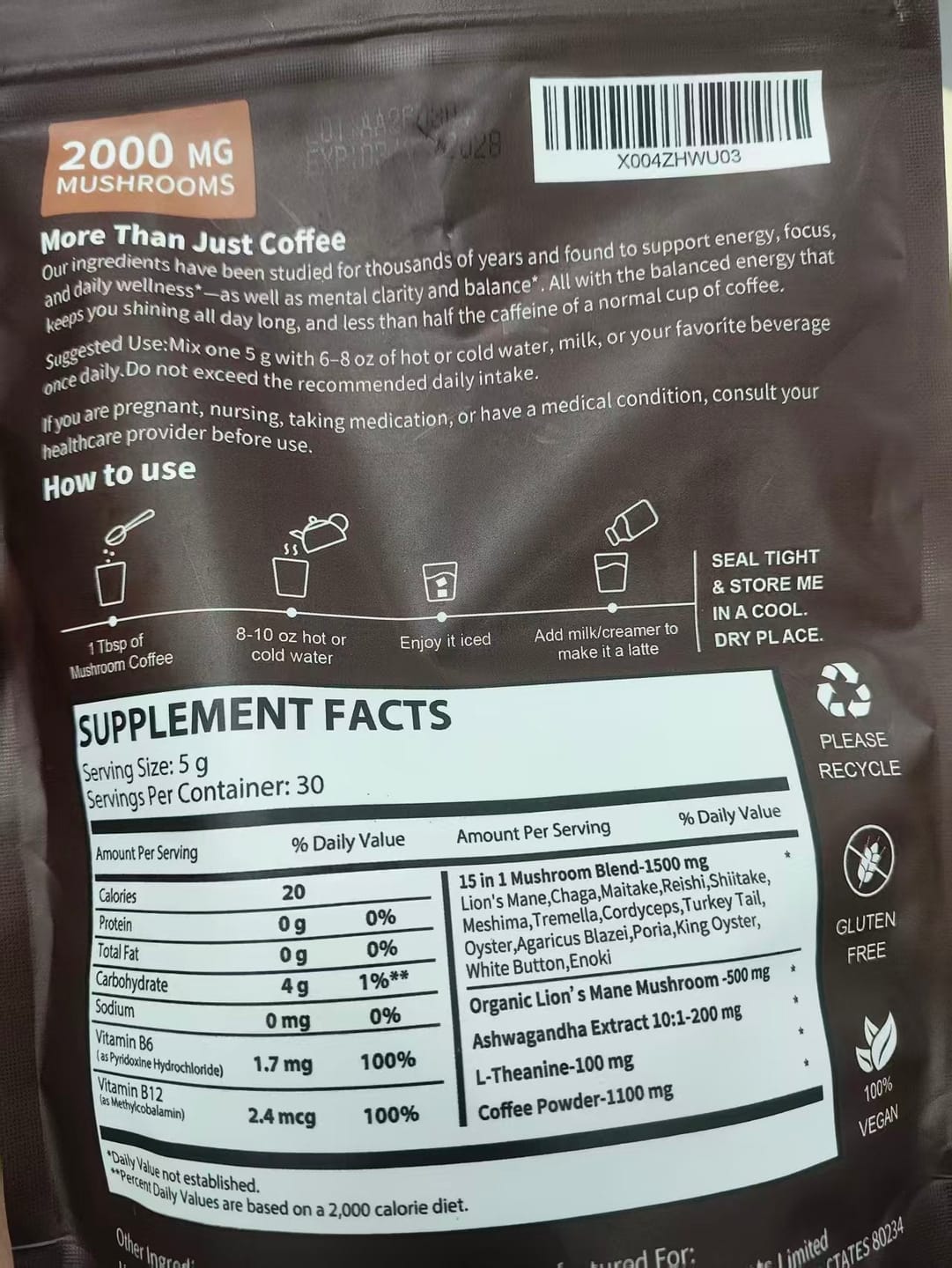Customer photo review of Mushroom Coffee 15 in 1 Mushrooms with Ashwagandha