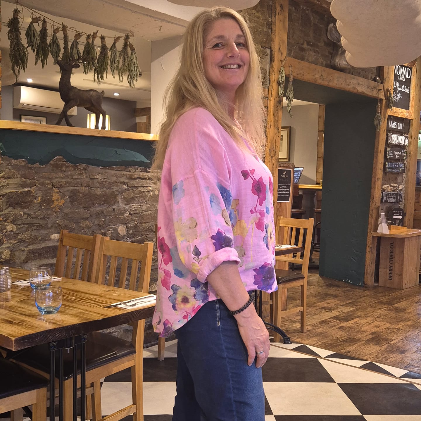 Customer photo review of Claudia Painted Linen Shirt