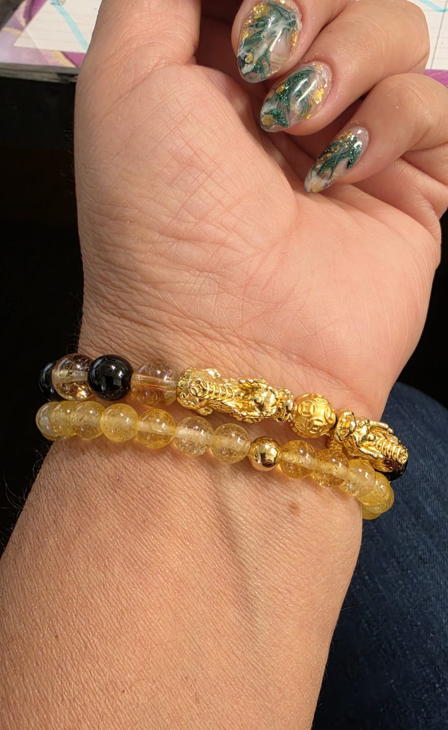 Customer photo review of Money Attracting Citrine and Black Obsidian Double Pixiu Bracelet