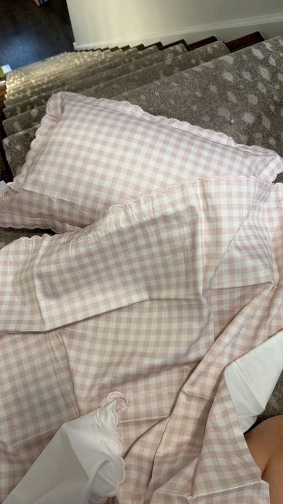 Customer photo review of Picnic Gingham Toddler Pillow - Pink