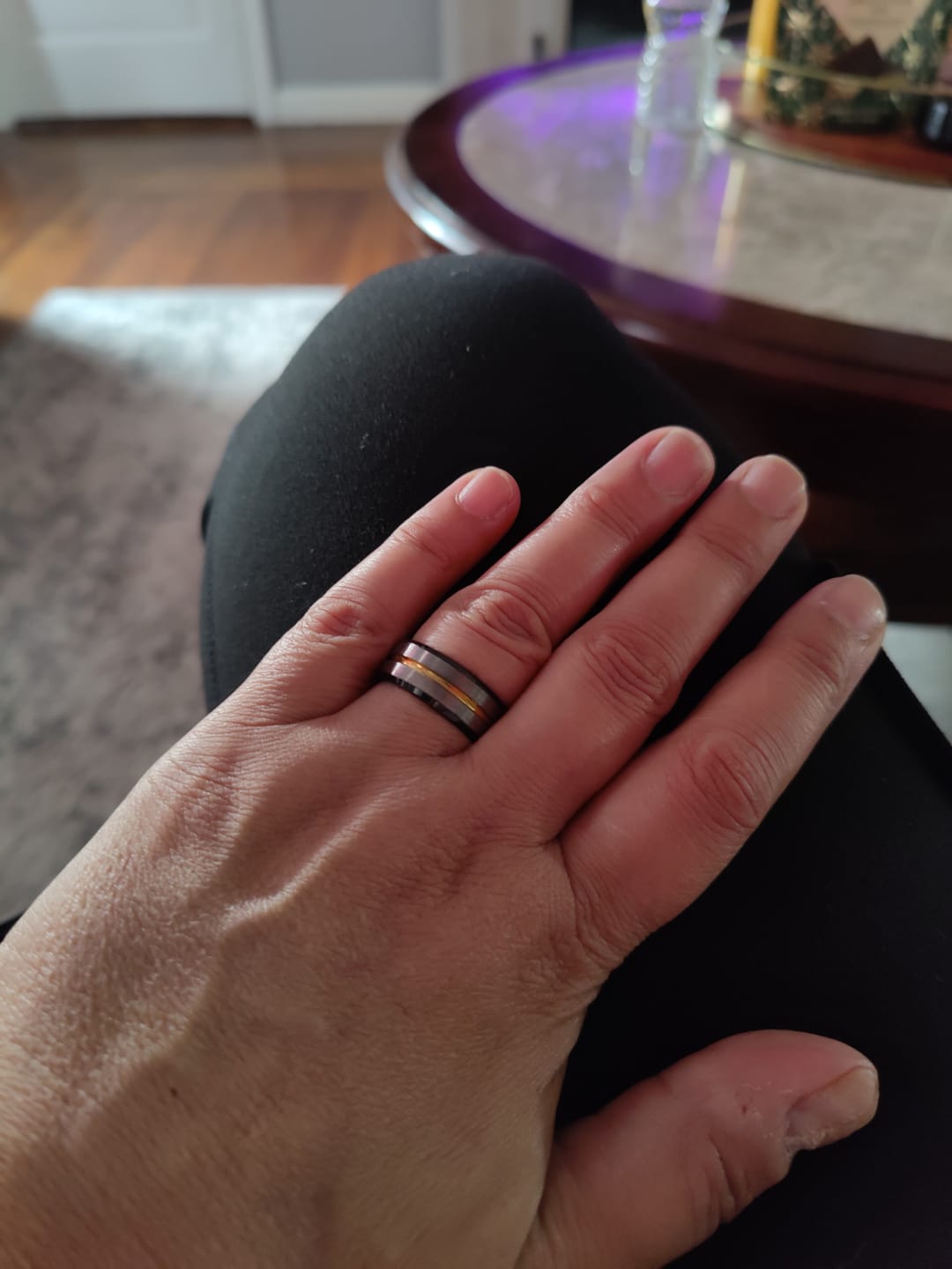 Customer photo review of 8mm - Black Tungsten Ring Silver Brush With Gold Groove, Wedding Ring