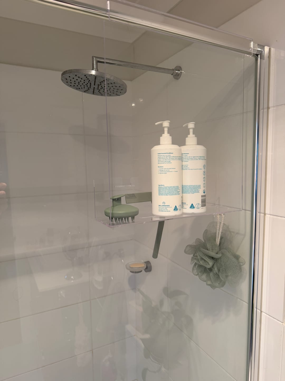 Customer photo review of Clear Acrylic Shower Shelf