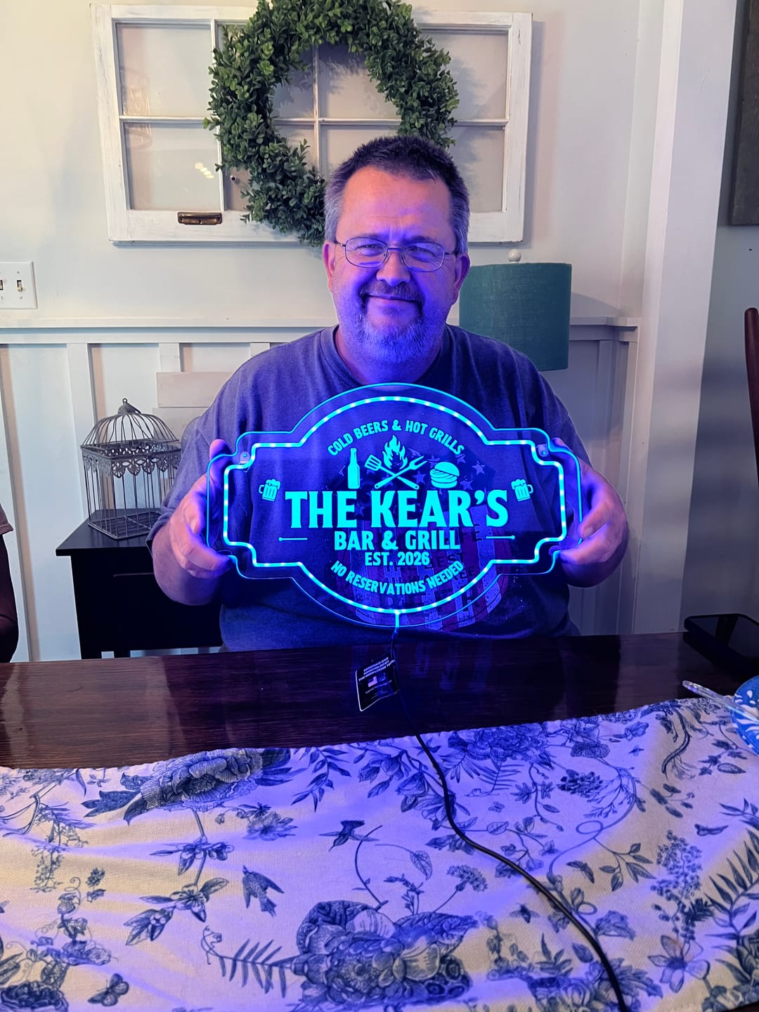 Customer photo review of Personalized LED Color Changing Acrylic Backyard Bar & Grill Burger Sign