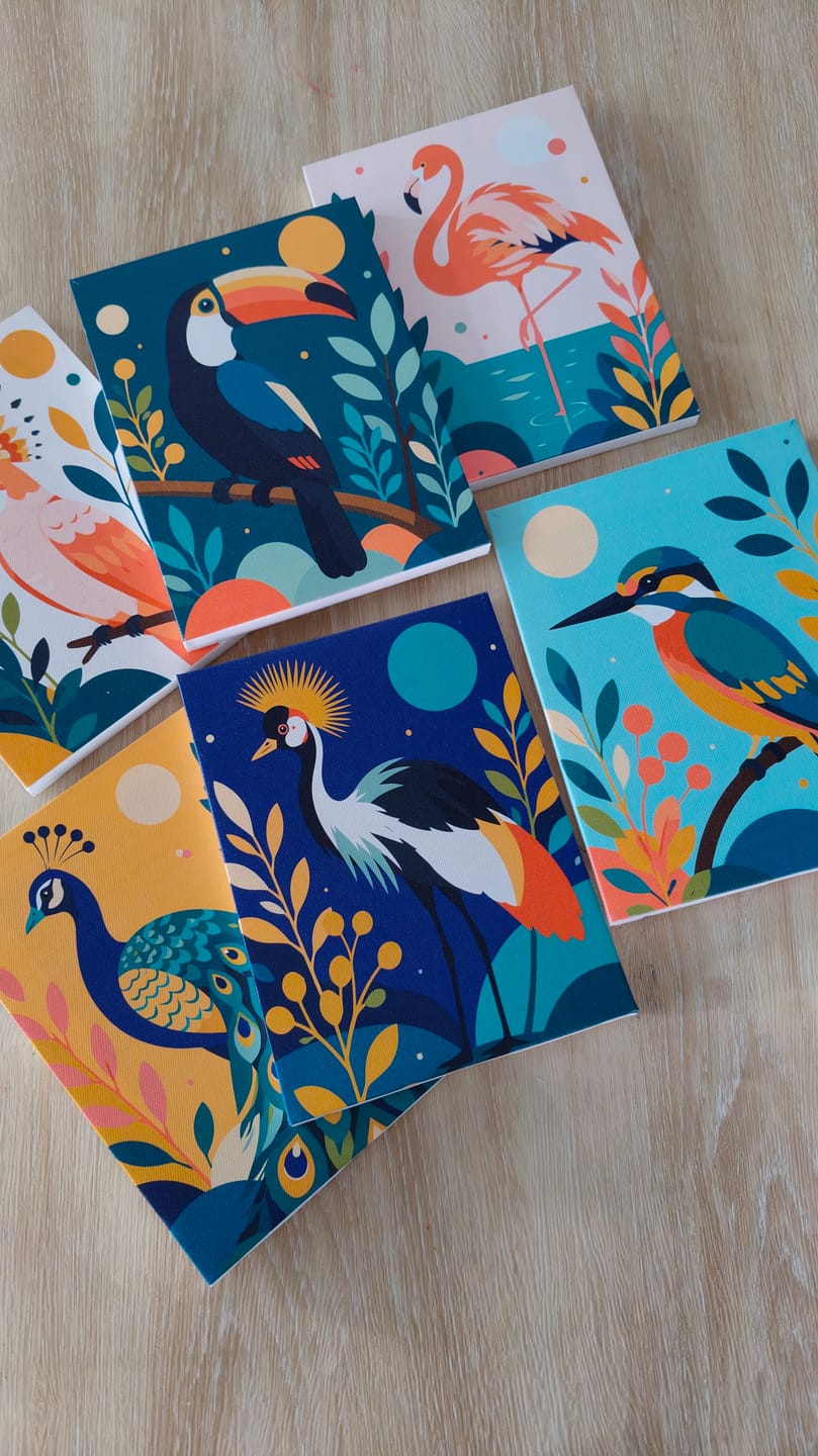 Customer photo review of 6 Mini Paintings - Exotic Birds Set