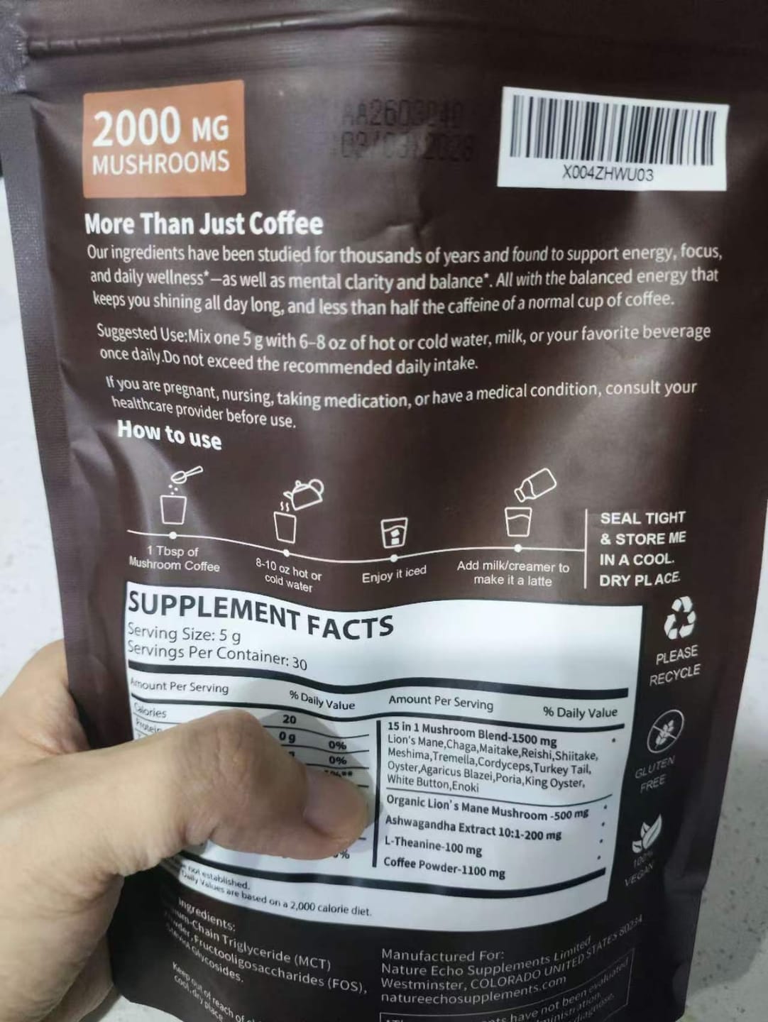 Customer photo review of Mushroom Coffee 15 in 1 Mushrooms with Ashwagandha