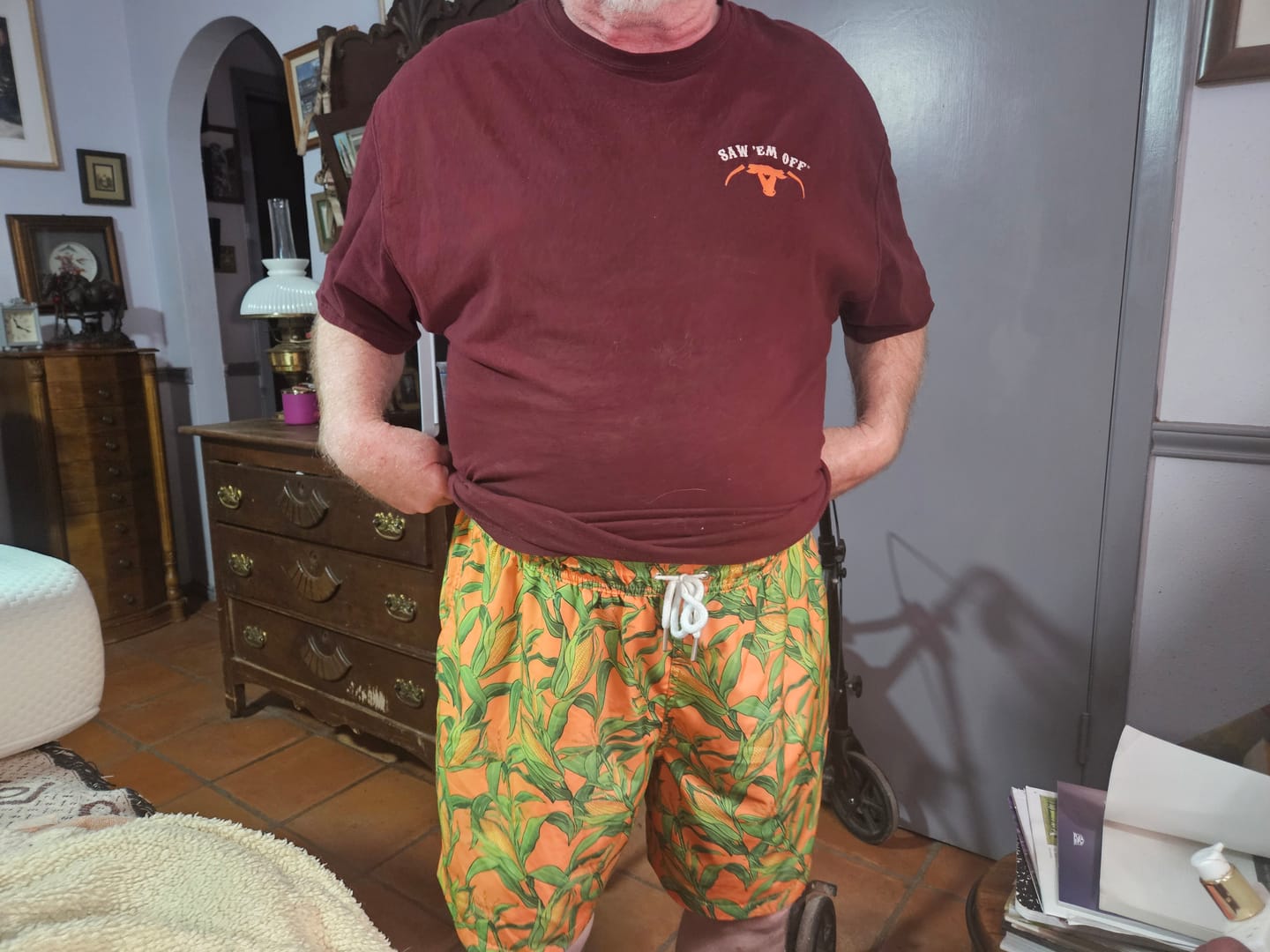 Customer photo review of Ear For The Party Men's Swim Trunks