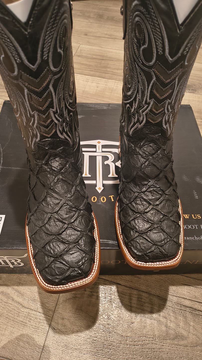 Customer photo review of Black Jumbo Pirarucu Leather Boots - Square Toe