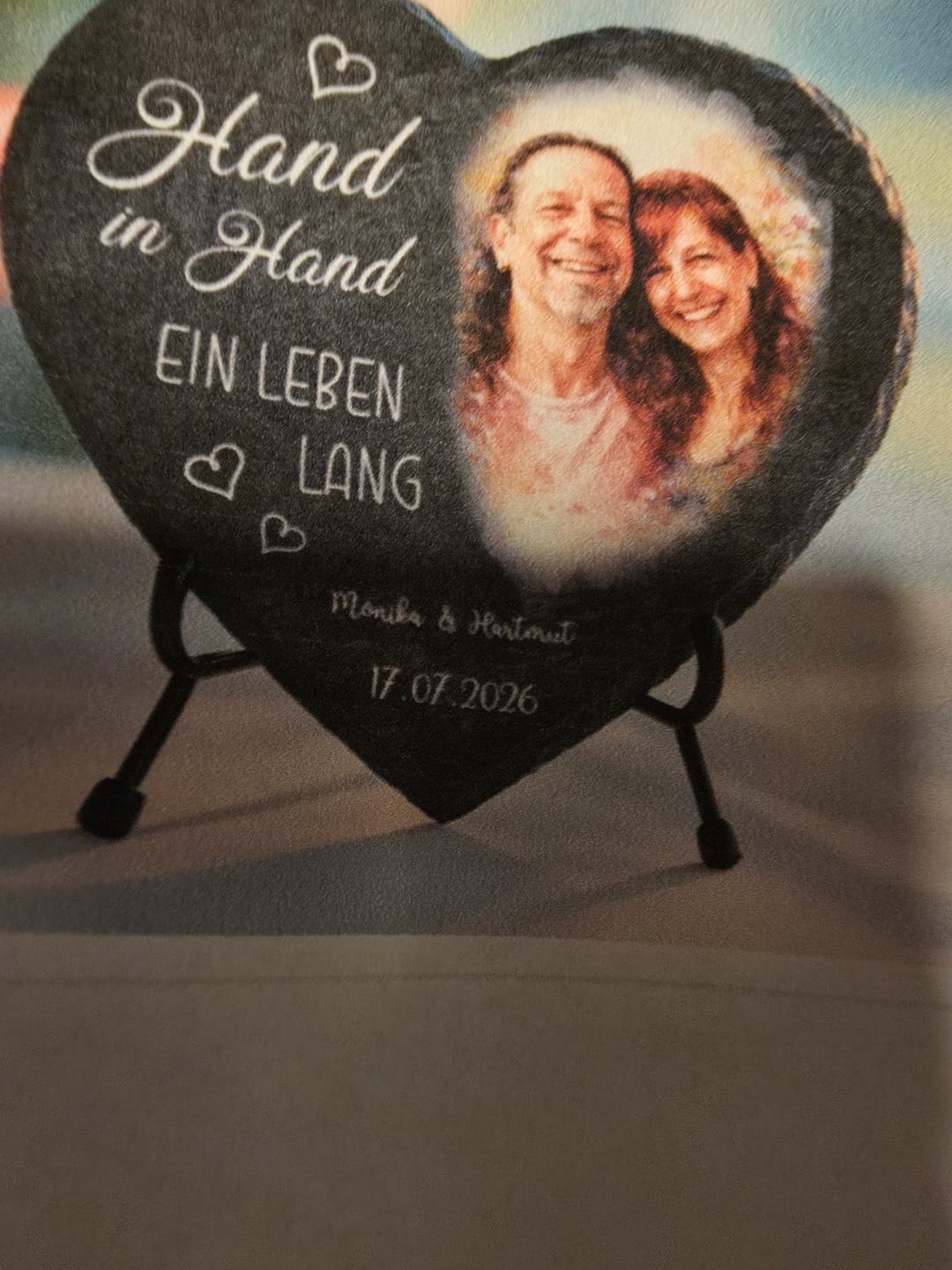 Customer photo review of Hand in Hand - Personalisiertes Schieferherz zur für Paare zur Hochzeit