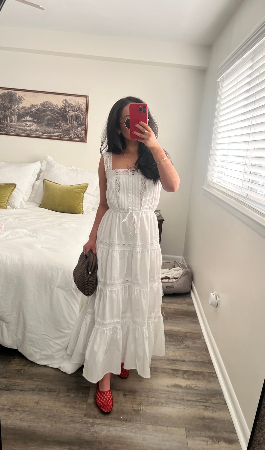 Customer photo review of The "Elise" Soft White Cotton Maxi Dress