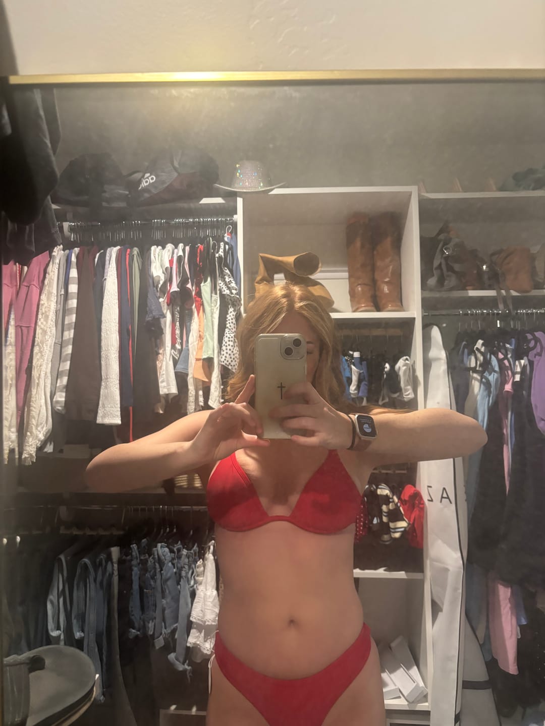 Customer photo review of GENEVIEVE Scarlet Red Curvy Underwire Triangle Top