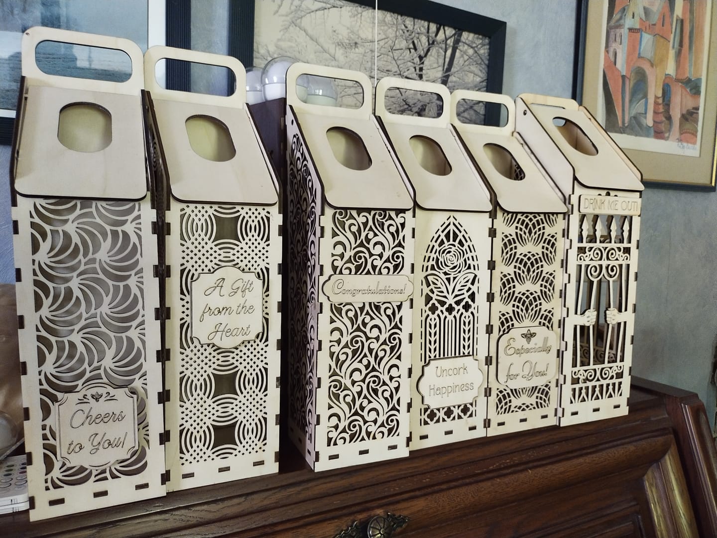 Customer photo review of 6 Wine bottle gift box laser cut svg file