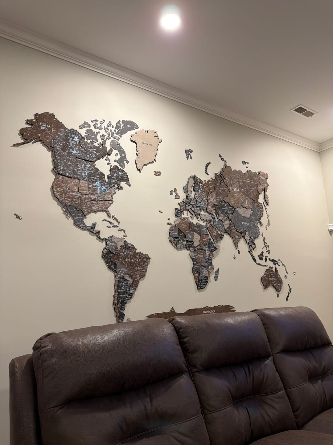 Customer photo review of Wood World Map - Dark Loft Style