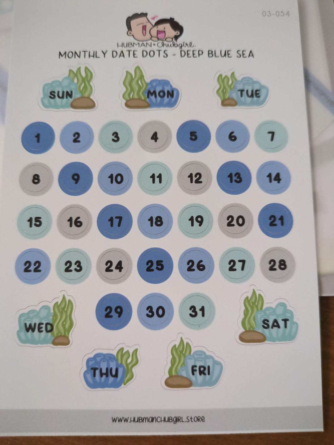 Customer photo review of Monthly Date Dots - Deep Blue Sea Planner Stickers