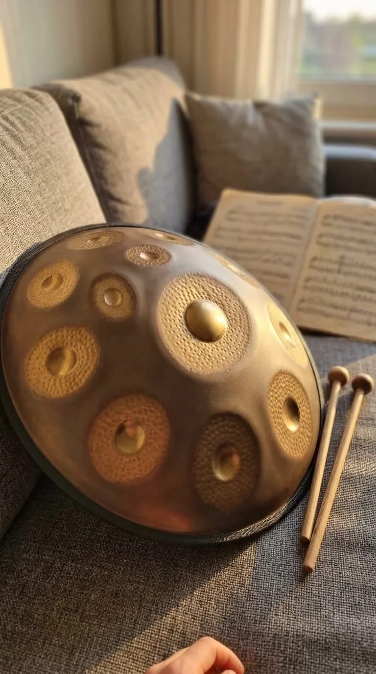 Customer photo review of Cosmos Handpan - Hand-Pounded 9/10/12 Notes in D Minor - Tambourine Gift Set