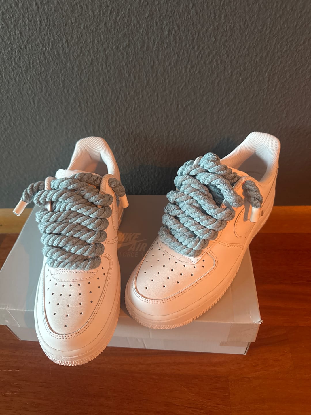 Customer photo review of Nike Air Force 1 White - Rope Lace Light Blue