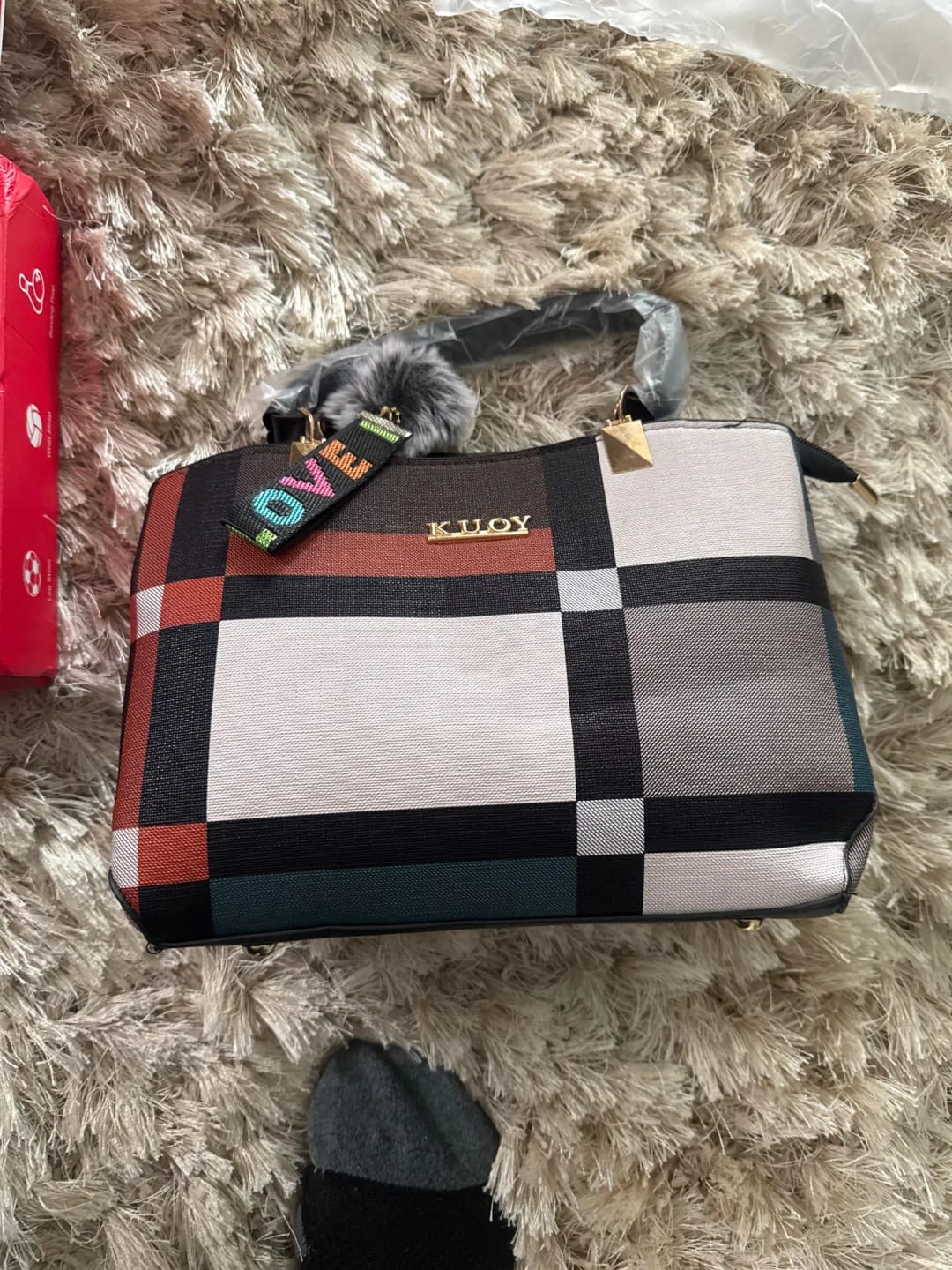 Customer photo review of Women’s Designer Style Plaid Shoulder & Crossbody Tote Bag