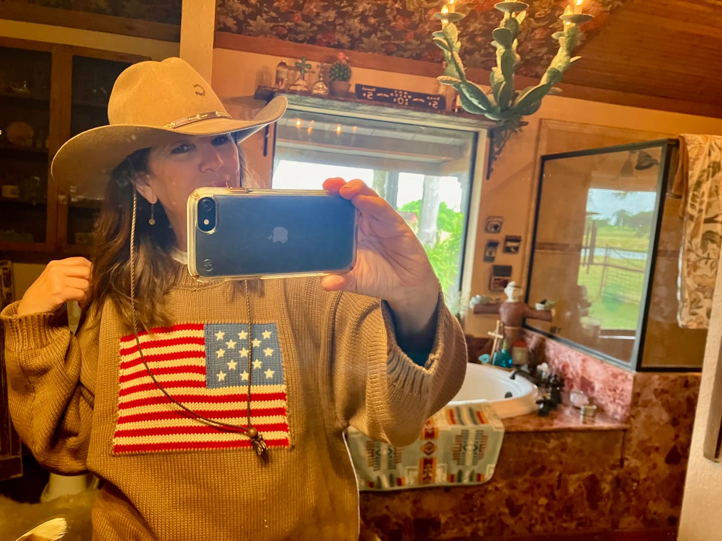 Customer photo review of Hudson American Flag Crewneck Sweater