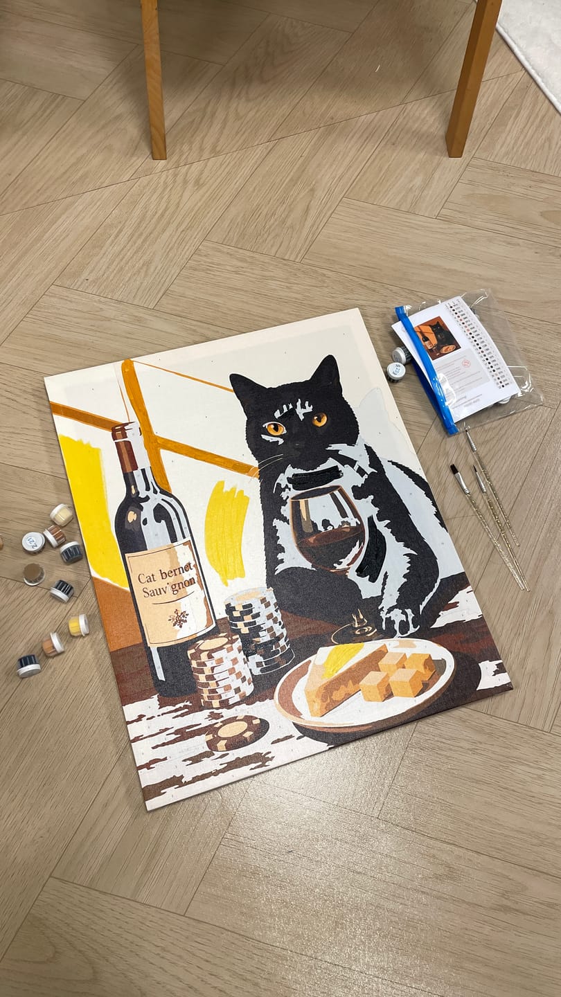 Customer photo review of The Gambler Cat | Paint by Number