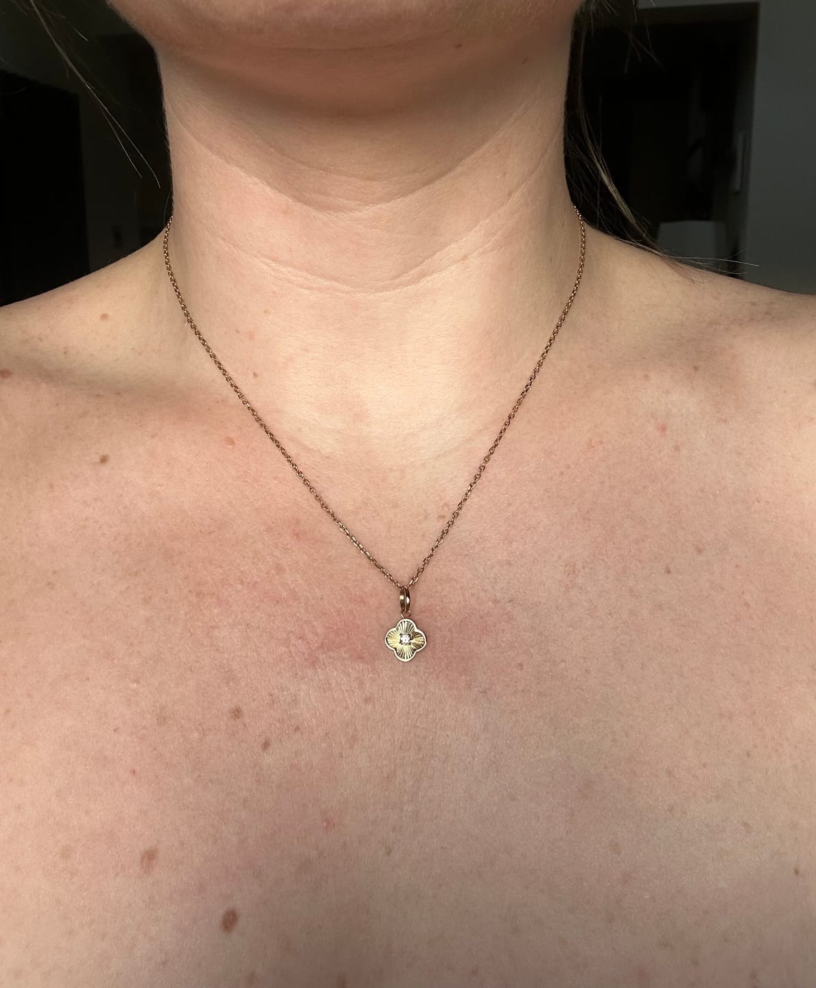 Customer photo review of Emerald Cut Bezel Pendant