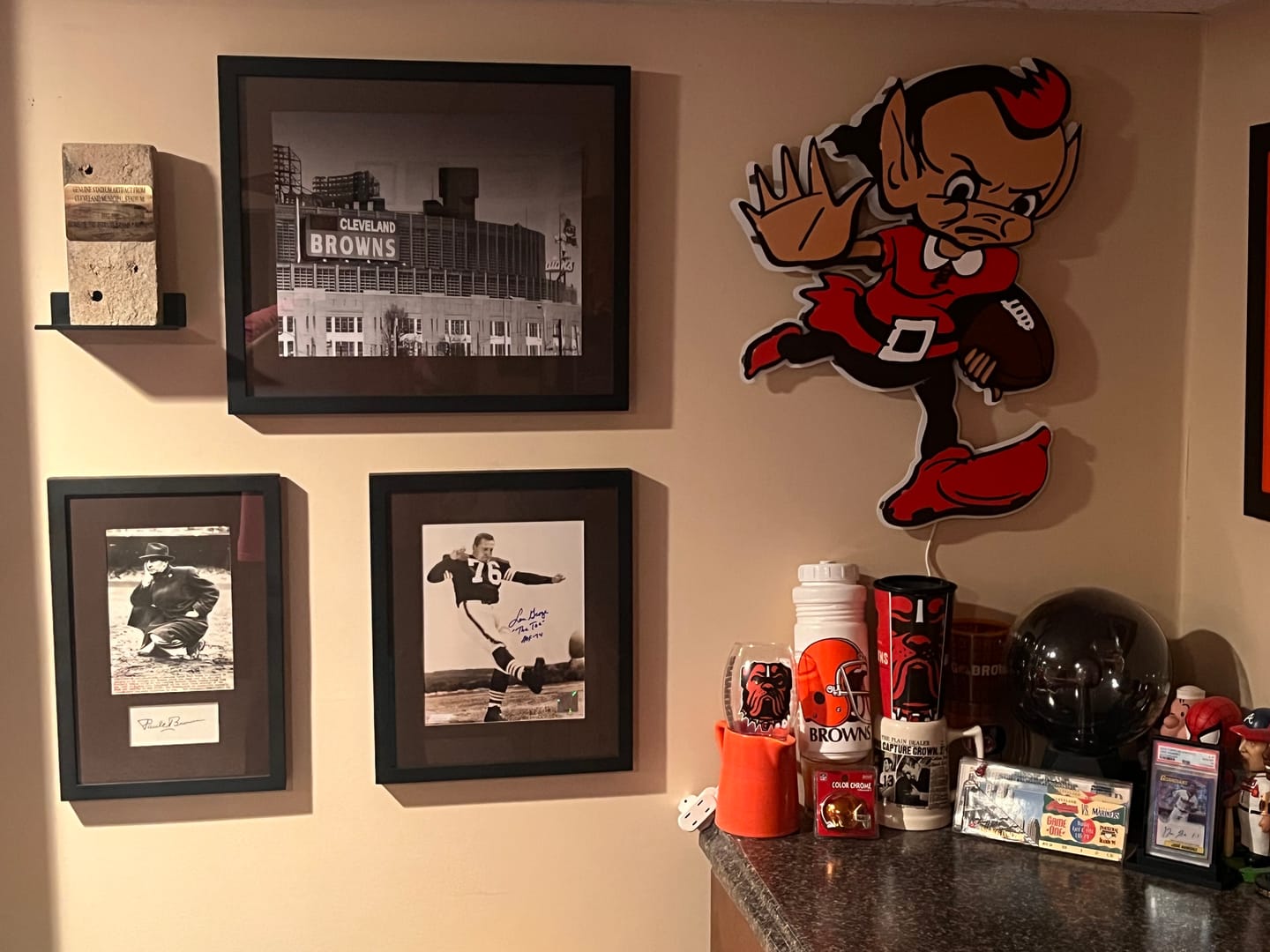 Customer photo review of Cleveland Browns Vintage "1960's Running Brownie" 3D Metal Wall Art