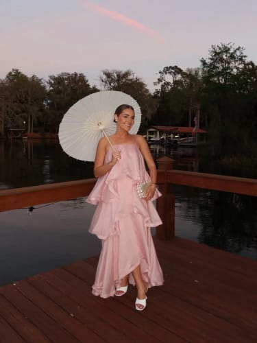Customer photo review of Iris Layered Ruffle Maxi Dress