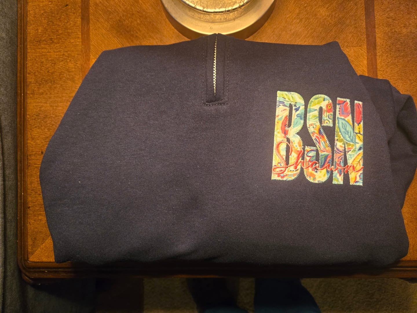Customer photo review of Custom Floral Appliqué Credentials Quarter Zip with Name