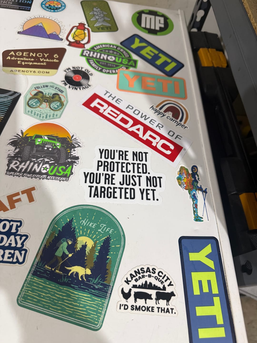 Customer photo review of You're not Protected. You're just Not Targeted Yet Black/White Die Cut STICKER