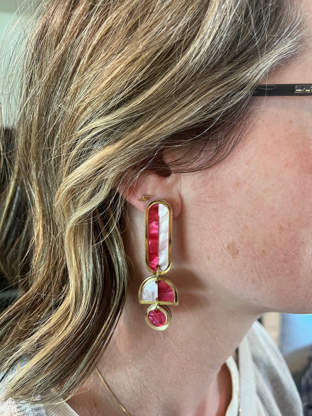 Customer photo review of Lanie Earrings in Pink