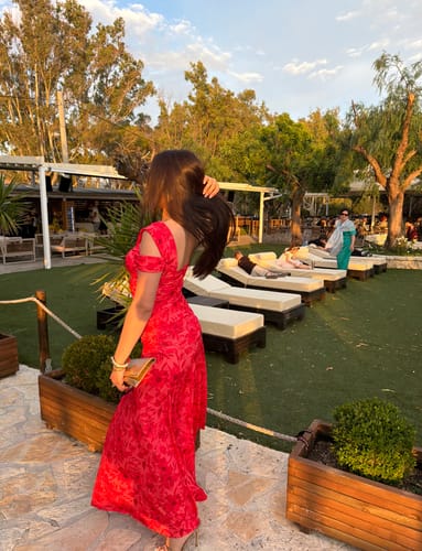 Customer photo review of Patterned maxi φόρεμα με ένα ώμο