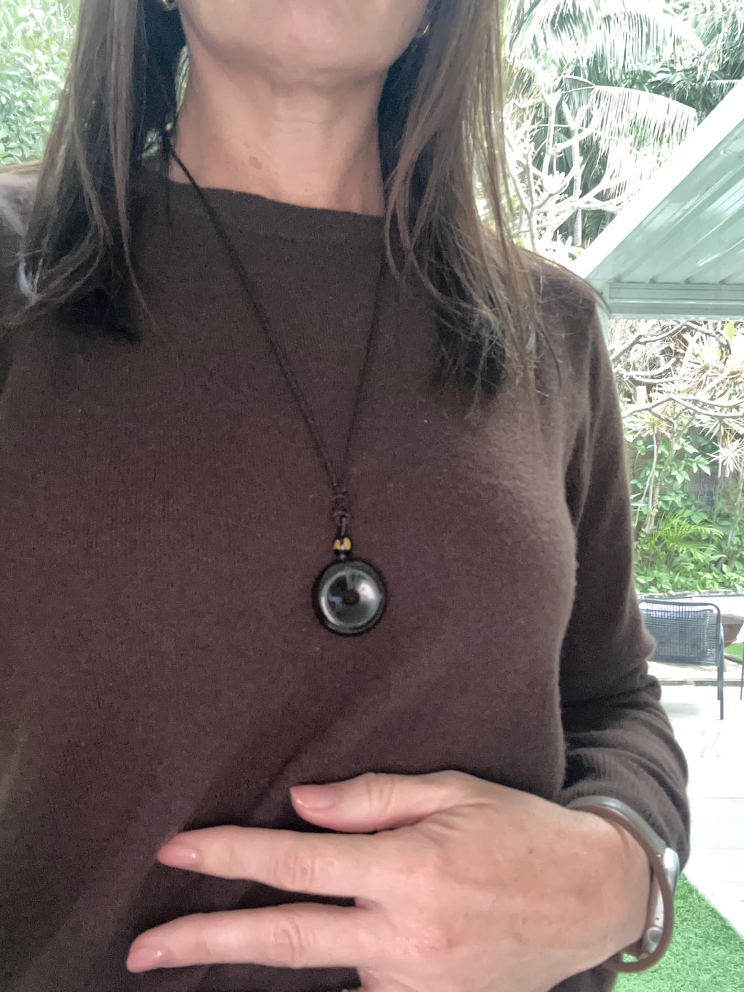 Customer photo review of Buddha Stones Tibetan Obsidian Protection Necklace
