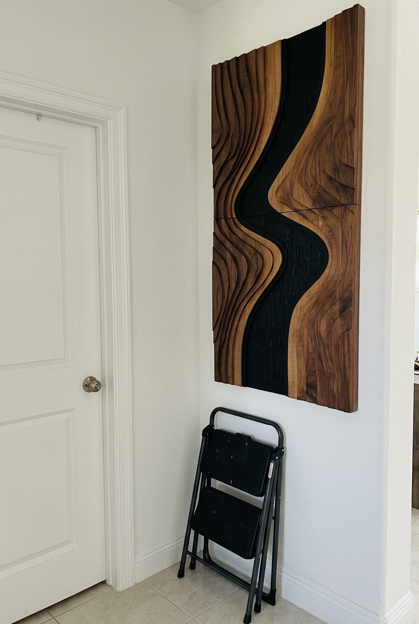 Customer photo review of Vertical Wood Wall Art With River Wave Relief Design