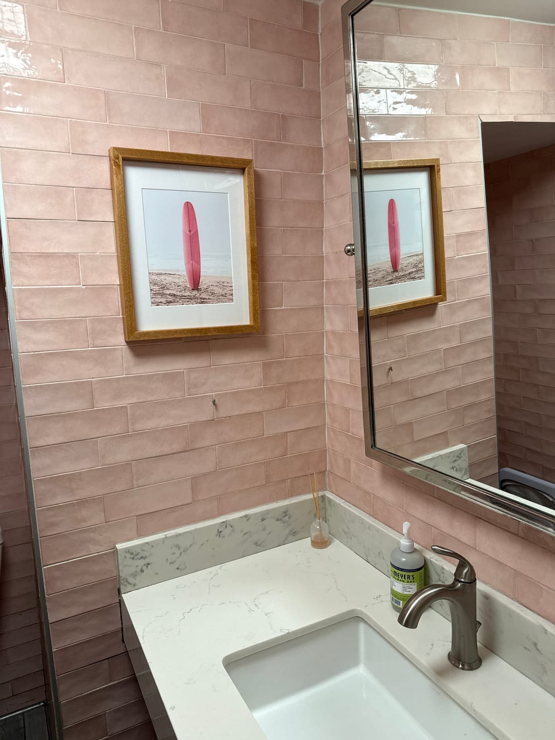 Customer photo review of Pink Surfboard on a Sandy Beach Print. California Summer