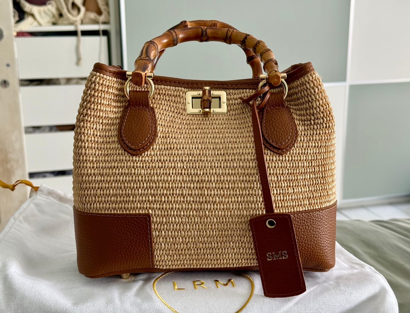 Customer photo review of Alba Bamboo Handle Raffia Bag