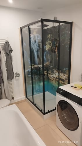 Customer photo review of SONNI Eckeinstieg Duschkabine Schwarz Duschtür Sicherheitsglas Duschabtrennung Schiebetür Eckdusche