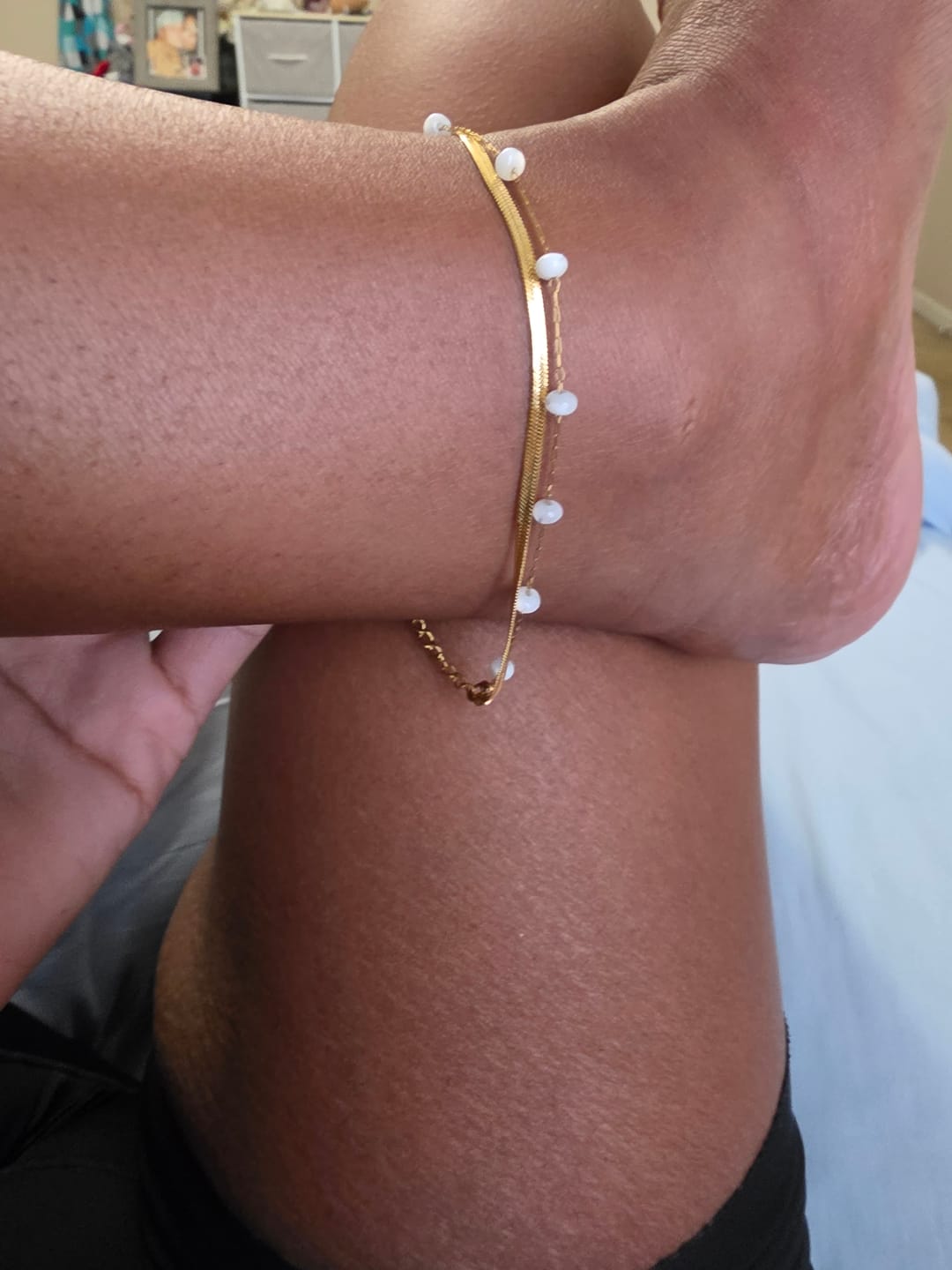 Customer photo review of Mira Beaded Gold Anklet
