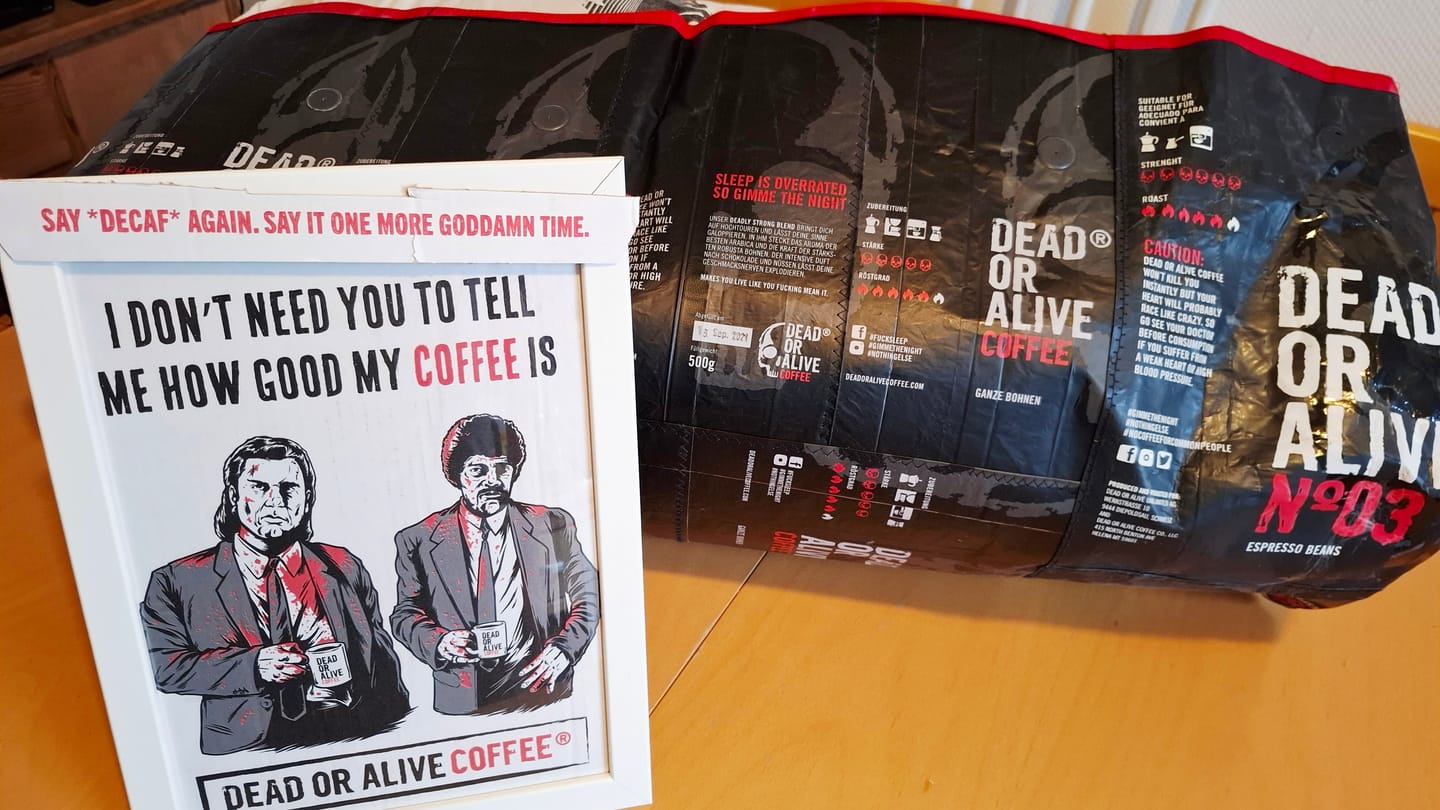 Customer photo review of DEAD OR ALIVE COFFEE Original – Kaffeebohnen, Medium-Dark Röstung, für Espresso & Filter, säurearm