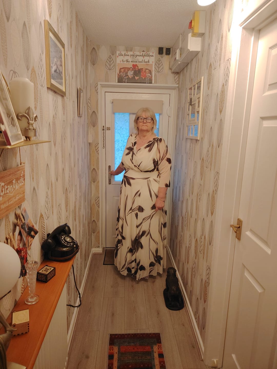 Customer photo review of Verity Cream & Black Gown in Bold Vintage-Inspired Print