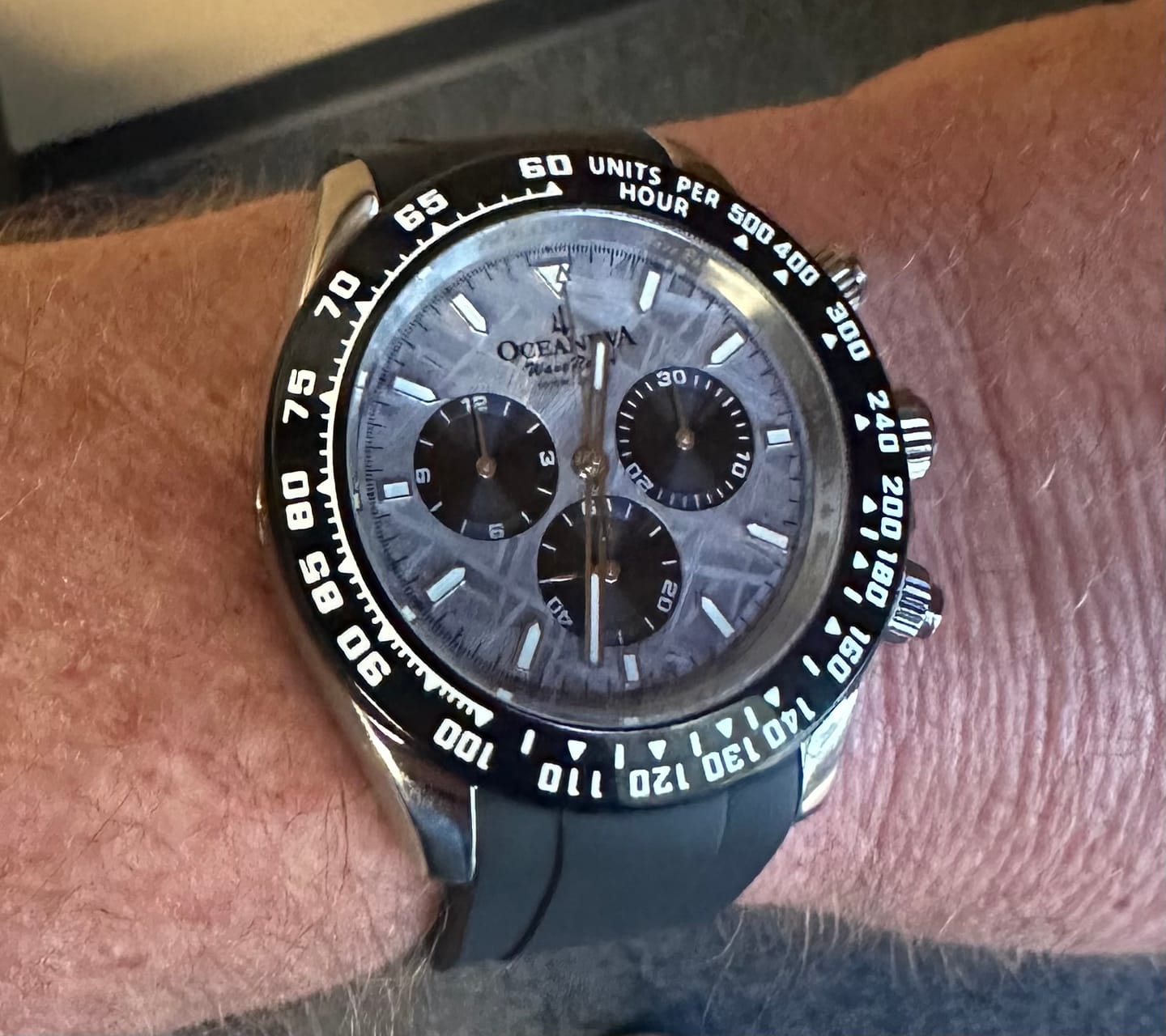 Customer photo review of Oceaneva WaveRacer 1000m Mechanical Chronograph Automatic Grade 5 Titanium Watch Meteorite