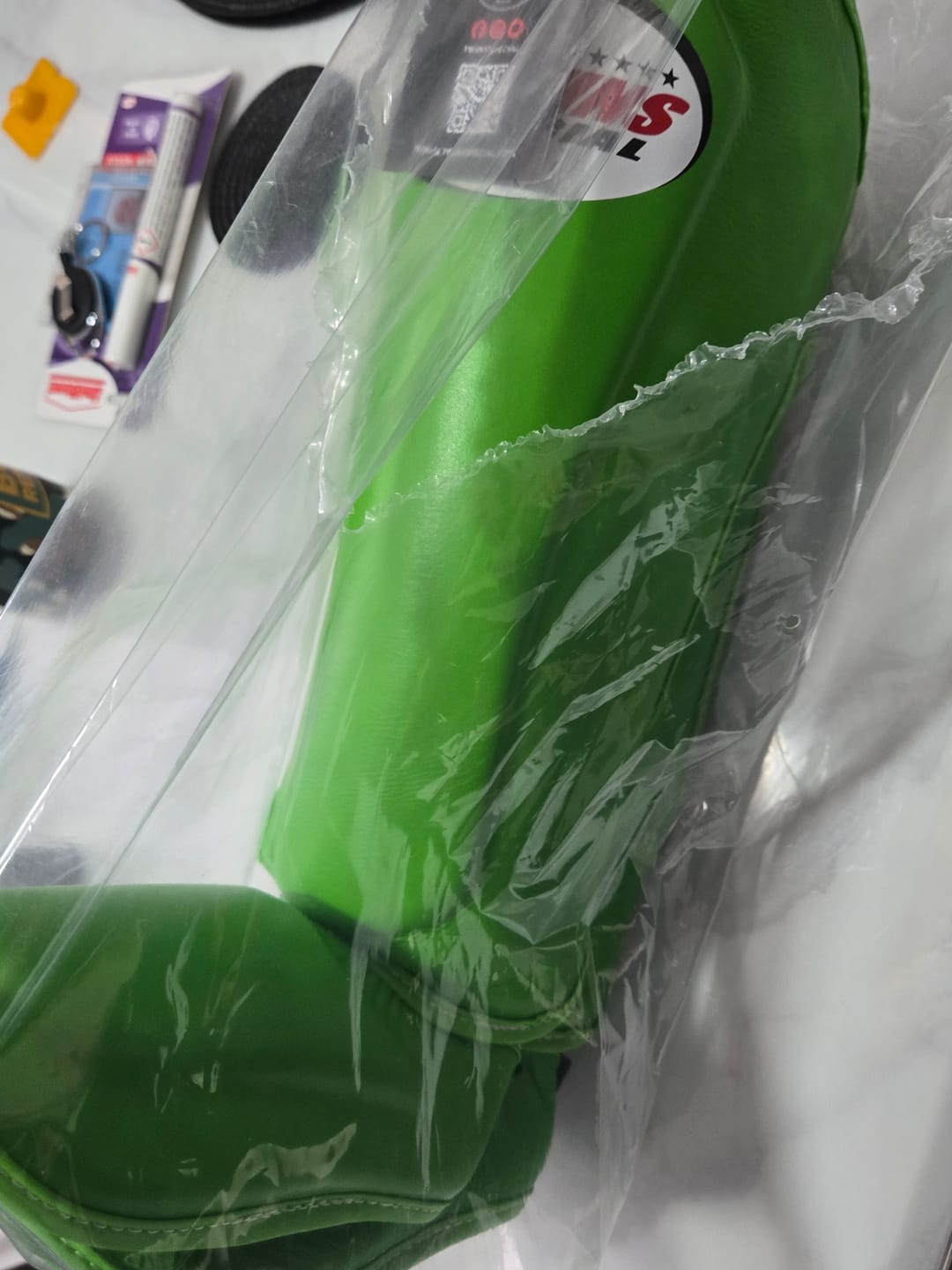 Customer photo review of Twins SGL10 Green Double Padded Leather Shin Guards