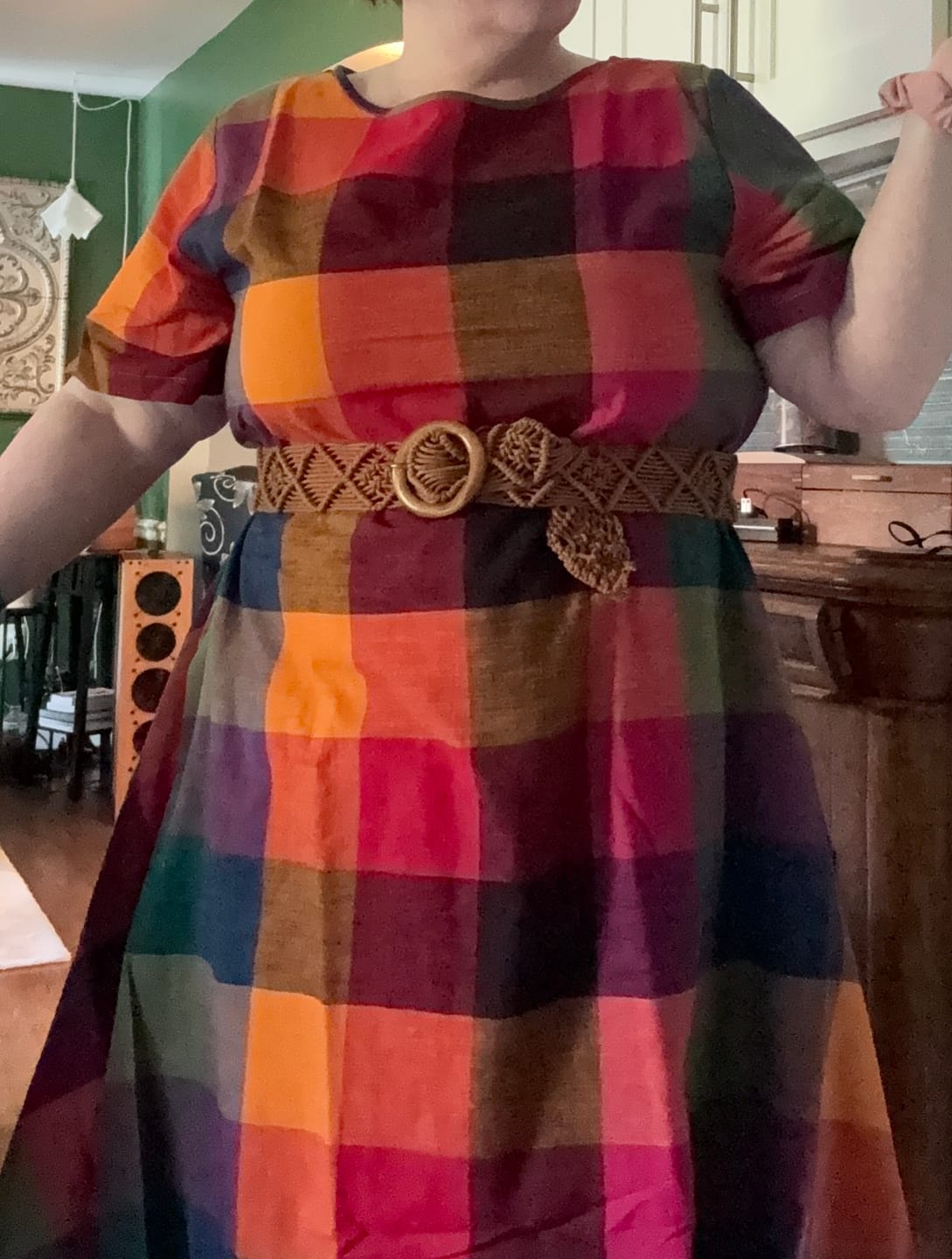 Customer photo review of OCTOBER FLARE DRESS | MULTI CHEX