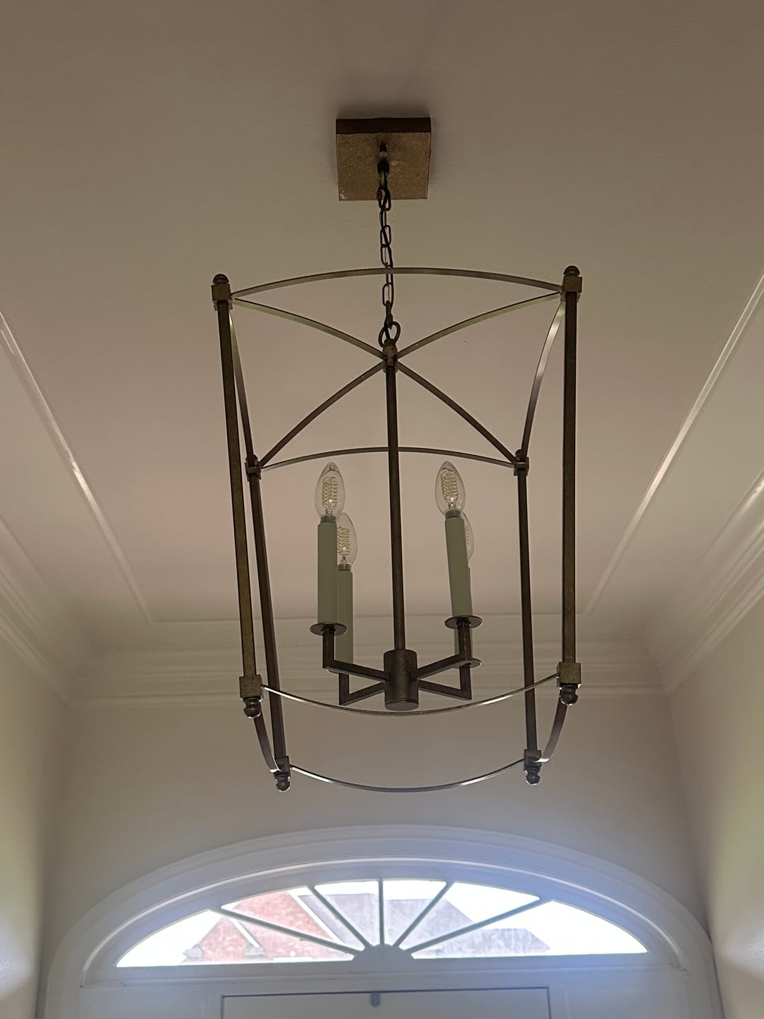 Customer photo review of 4-light French Antique Gold Candle Square Lantern Chandelier