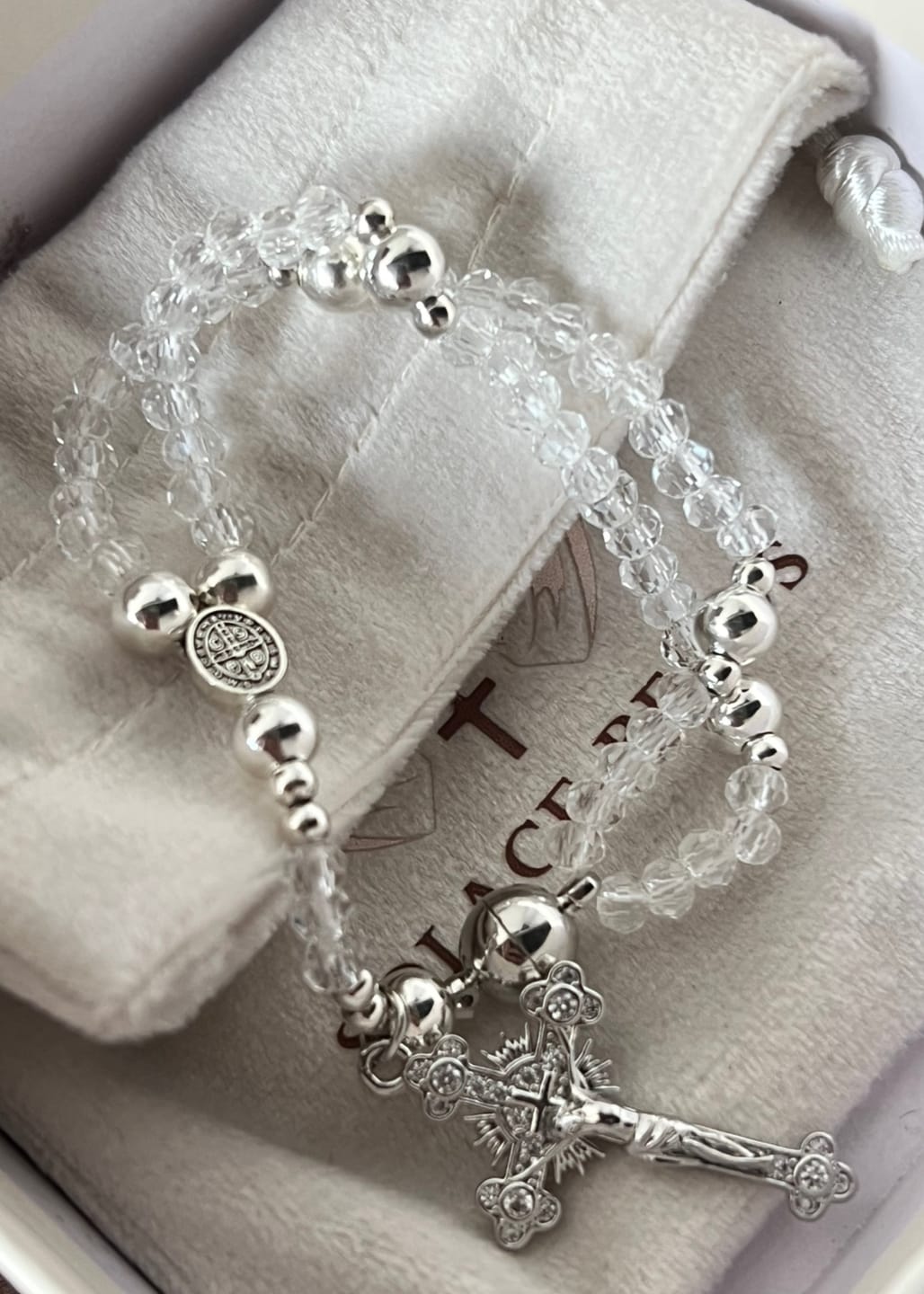 Customer photo review of SolaceBeads Clear Crystal Rosary Bracelet With Rhinestone Studded Cross: Sparkling Devotion
