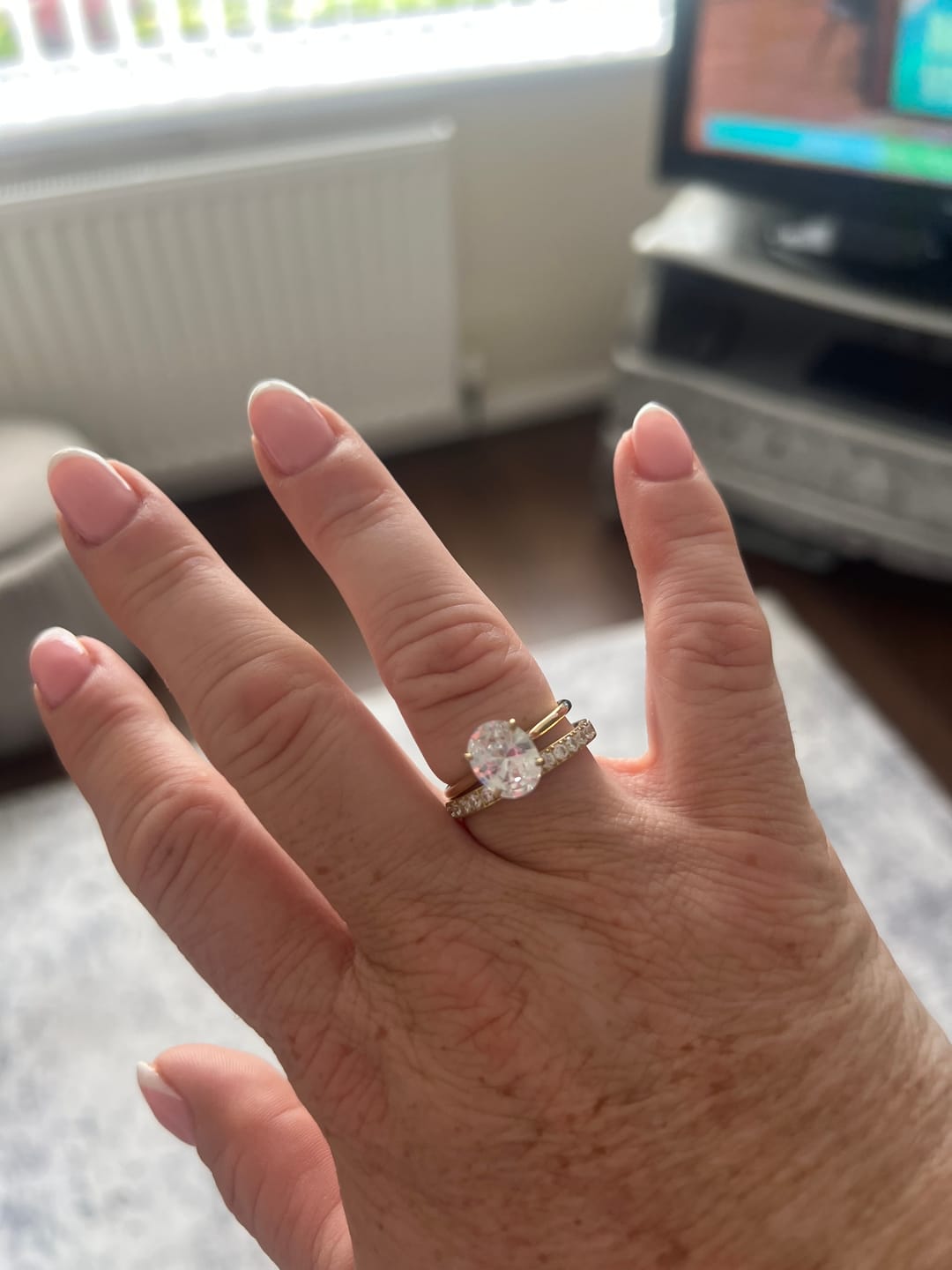 Customer photo review of Oval Solitaire Diamond-Inspired Ring 3ct