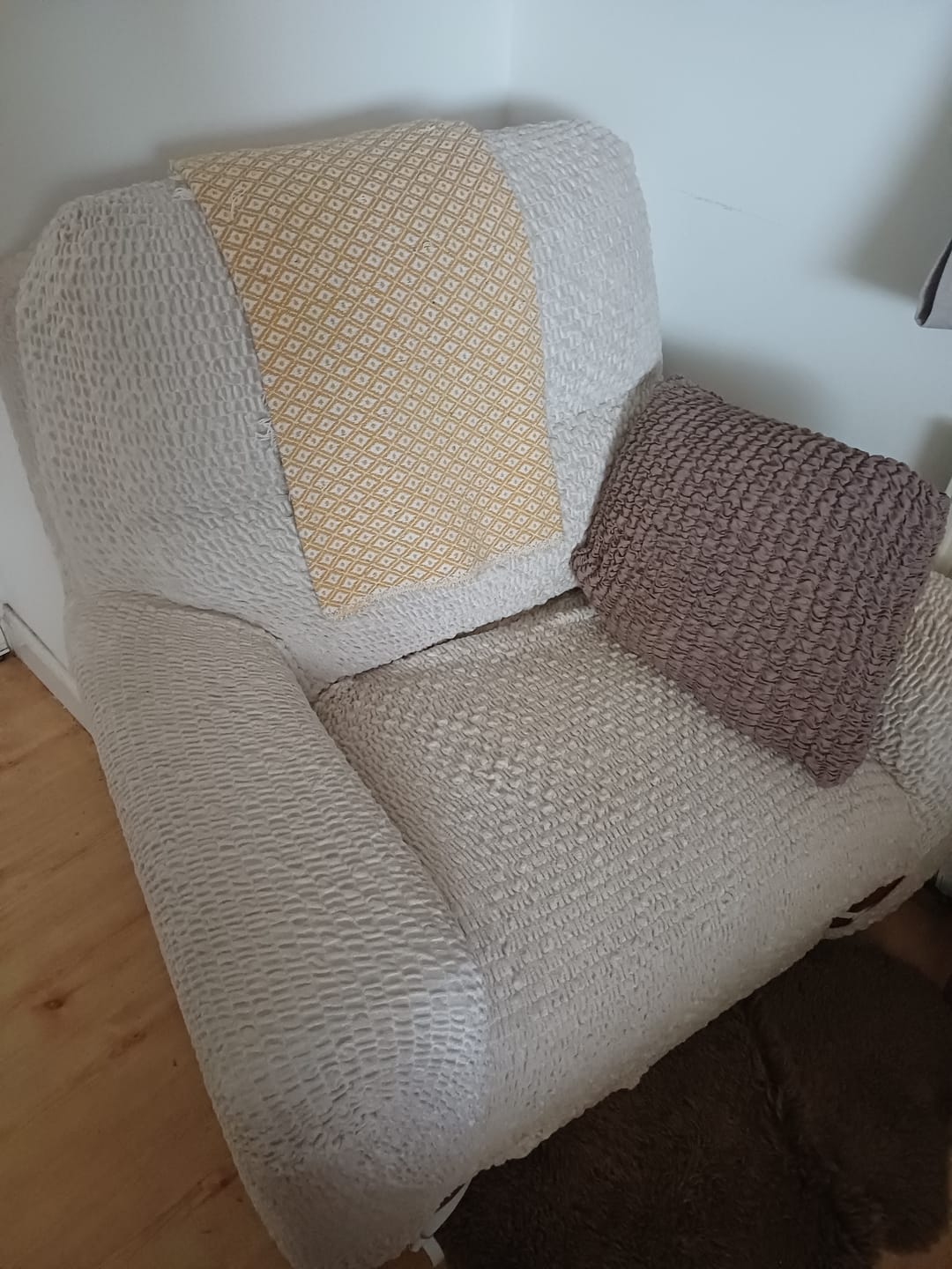 Customer photo review of Recliner Chair Cover - Beige, Velvet