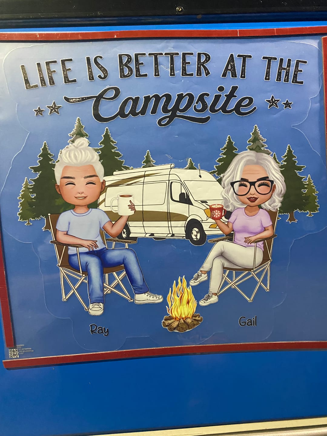 Customer photo review of Camping Partners For Life Doll Couple Sitting Personalized RV Decal