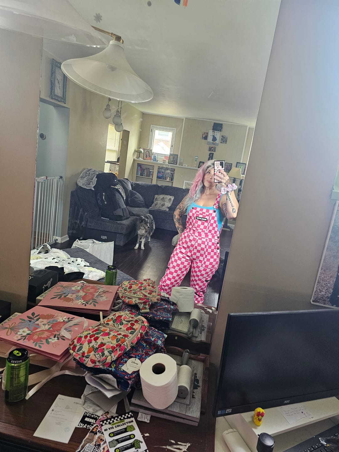 Customer photo review of Women's Overall in Bubble Gum Checkered